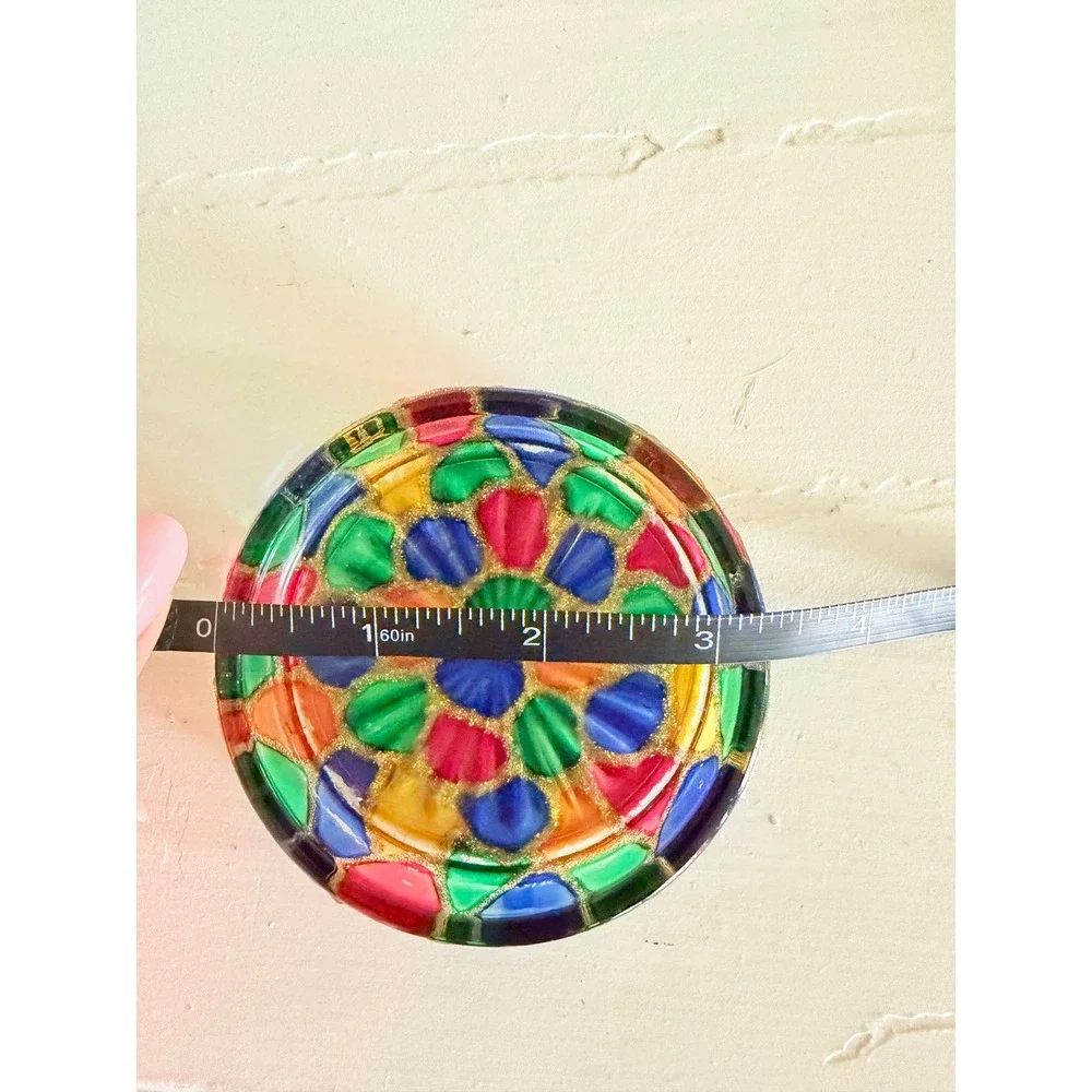 Vtg Style Hand Painted Glass Coaster Trinket Dish Set 4 Shell Mosaic Gold